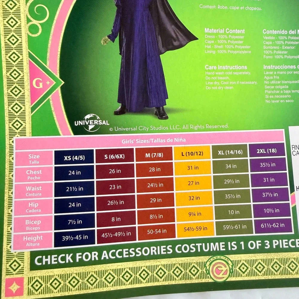 Wicked Elphaba Deluxe Costume Girls Medium 7-8 Disguise Dress Cape Hat New